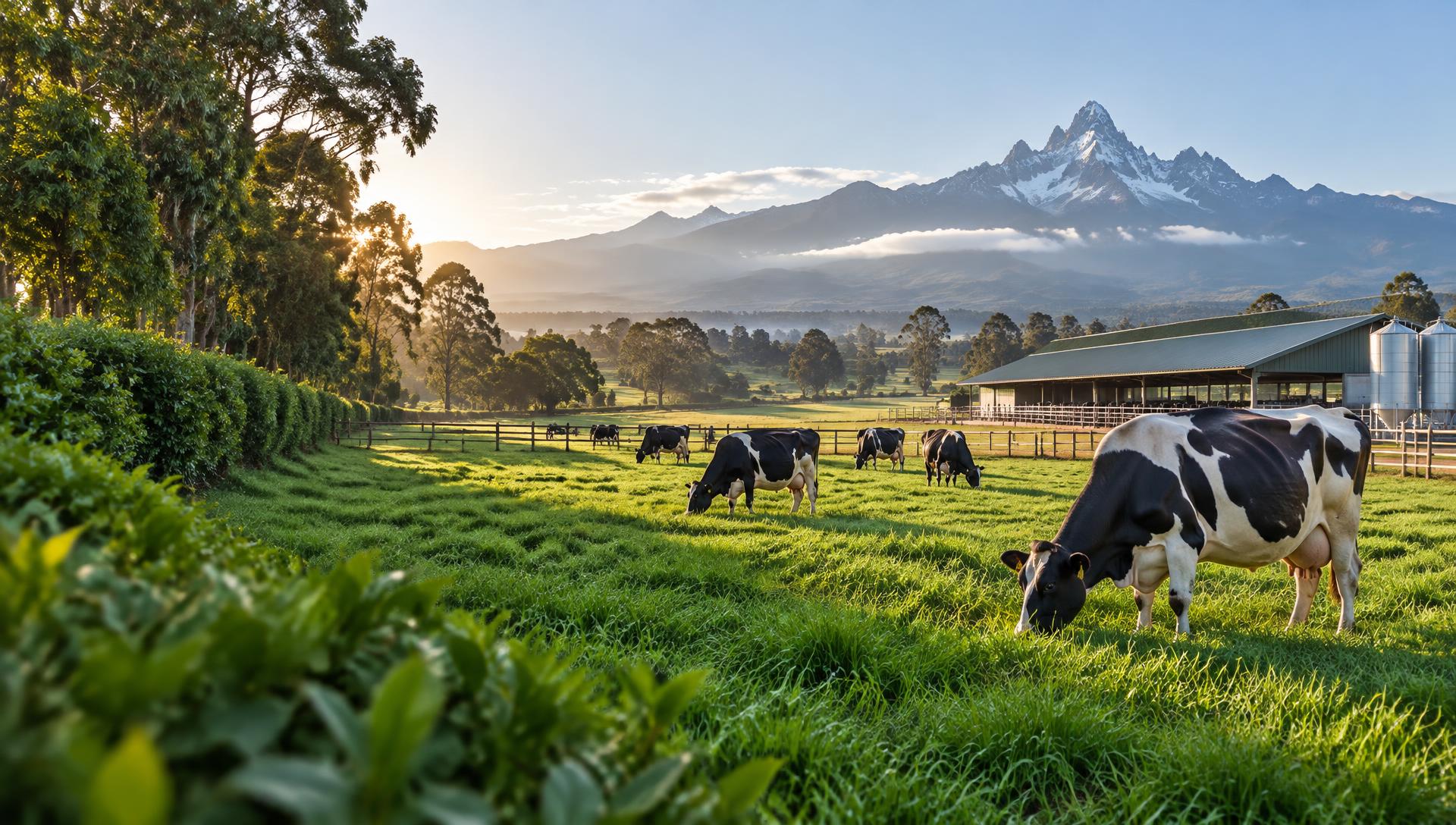Rafiki Farm dairy cattle beneath Mount Kenya